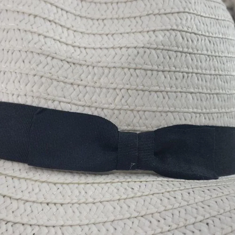 White Panama‎ Sun Beach Hat black Ribbon foldable